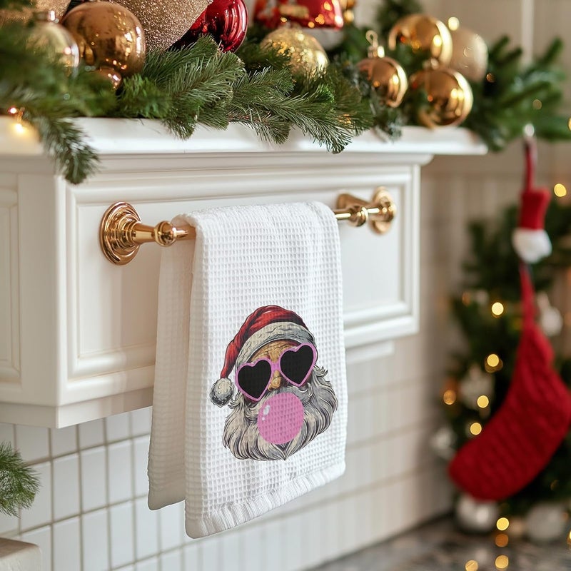 BitKan Santa Christmas Kitchen Towels - Christmas Hand Towels for Bathroom, Christmas Dish Towels for Kitchen, Pink Santa Christmas Kitchen Decor, Retro Pink Christmas Decor for Bathroom - Image 4